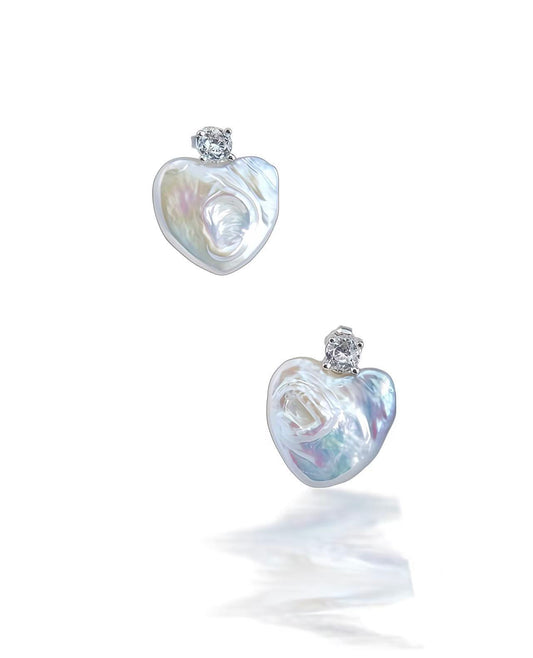 White Freshwater Baroque Pearl "Heartbeat Rhythm" Earrings