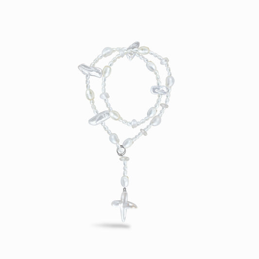 White Freshwater Baroque Pearl Lumina Crucis Necklace Lumina Crucis