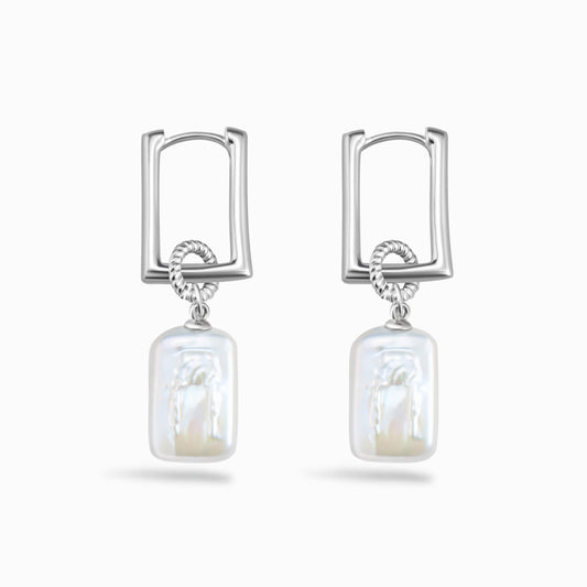 White Freshwater Baroque Pearl Ethereal Square Earring Ethereal Square