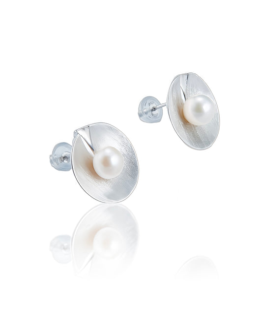 White Freshwater Baroque Pearl "Shell" Earrings