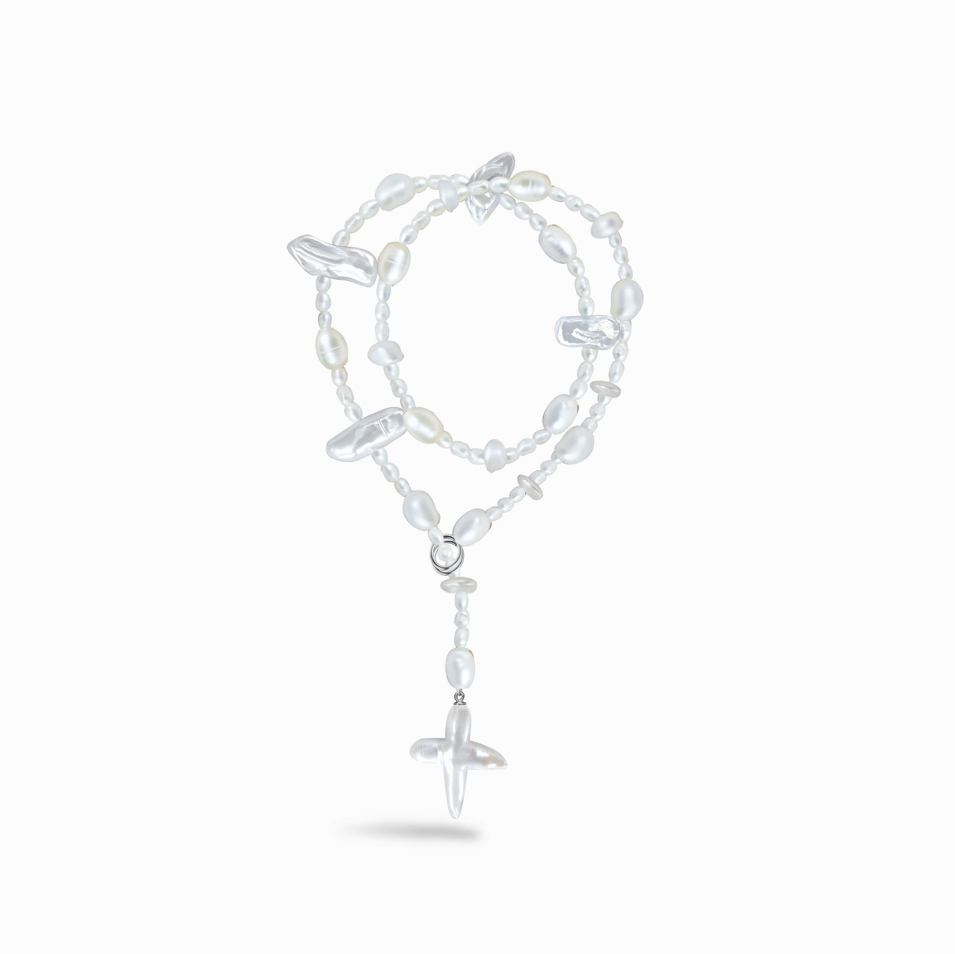 White Freshwater Baroque Pearl Lumina Crucis Necklace Lumina Crucis